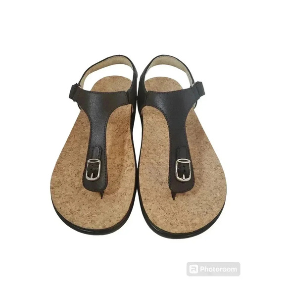 SAS Marina Leather Thong Wedge Sandals Size 7.5 W - Picture 1 of 6